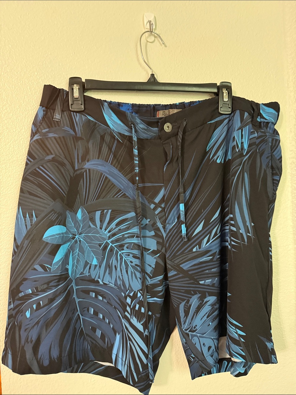 Robert Graham Black Swim Shorts with Blue Tropical Print